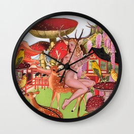 Oriental Garden Wall Clock | Romance, Collage, Curated, Beauty, Japanese, Oriental, Pinup, Japanesegarden, Surrealism, Mushroom 