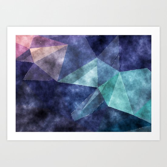 The deep blue sea- Watercolor triangles pattern in blue colors Art Print