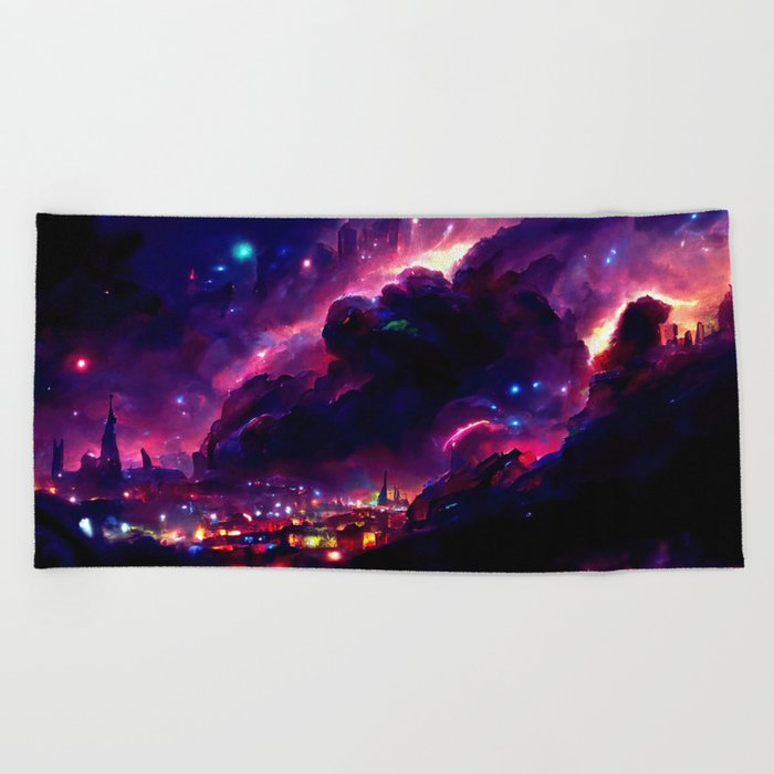 Nebula City Beach Towel