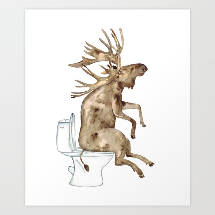 Moose toilet Painting Wall Poster Watercolor Art Print