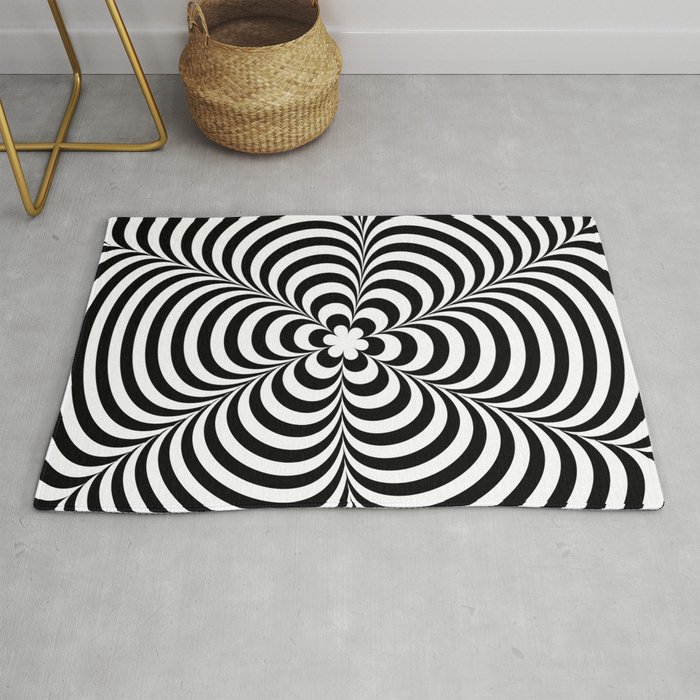 Modern Black & White Geometric Optical Illusion Rug by badbugs_art