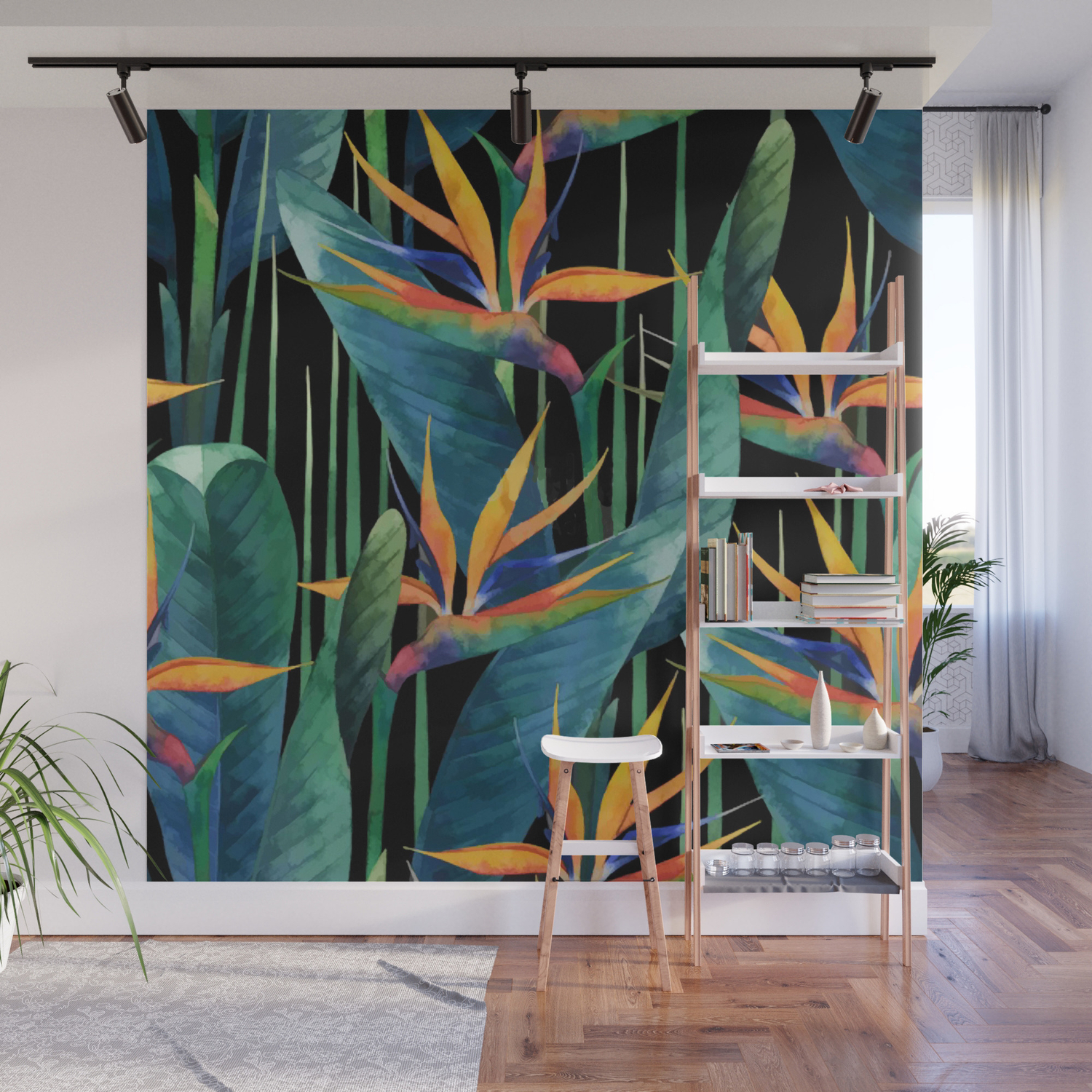 Watercolor Painting Tropical Bird Of Paradise Plants Large Wall