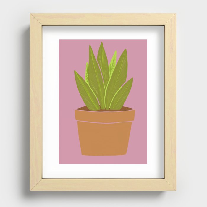 Little Plant in Terra Cotta Pink Background Recessed Framed Print