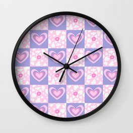 Hearts + Howdy Cow Spots + 70s Flowers on Checker Wall Clock