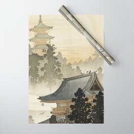 Japanese Pagoda and Rainbow - Vintage Japanese Woodblock Print Wrapping Paper