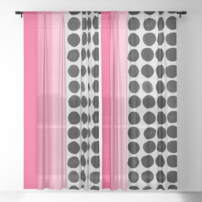 Pink and black dots Sheer Curtain
