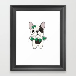 Bulldog Shamrocks Cute Animals For Luck Framed Art Print