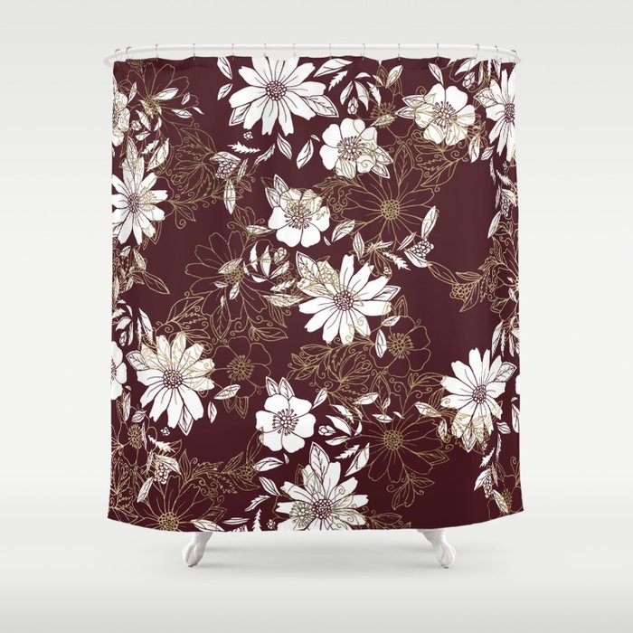 burgundy and gold shower curtain