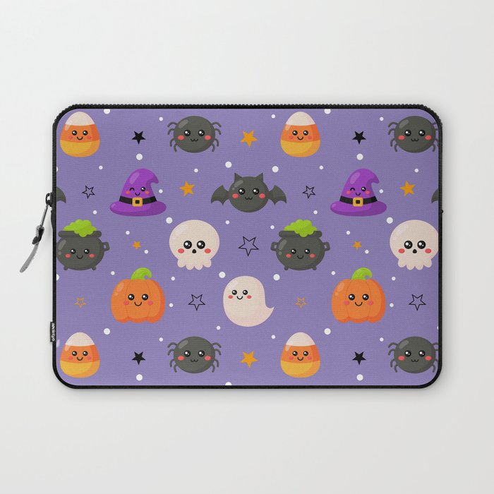 Halloween Seamless Pattern with Funny Spooky on Purple Background Laptop Sleeve