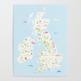 Illustrated Map of the UK & Ireland Poster