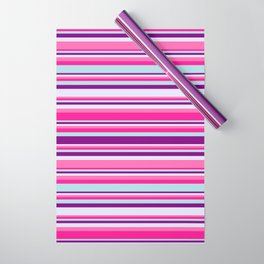 [ Thumbnail: Colorful Hot Pink, Deep Pink, Powder Blue, Purple, and Lavender Colored Lined Pattern Wrapping Paper ]