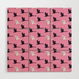 Flying Elegant Swan Pattern on Pink Background Wood Wall Art