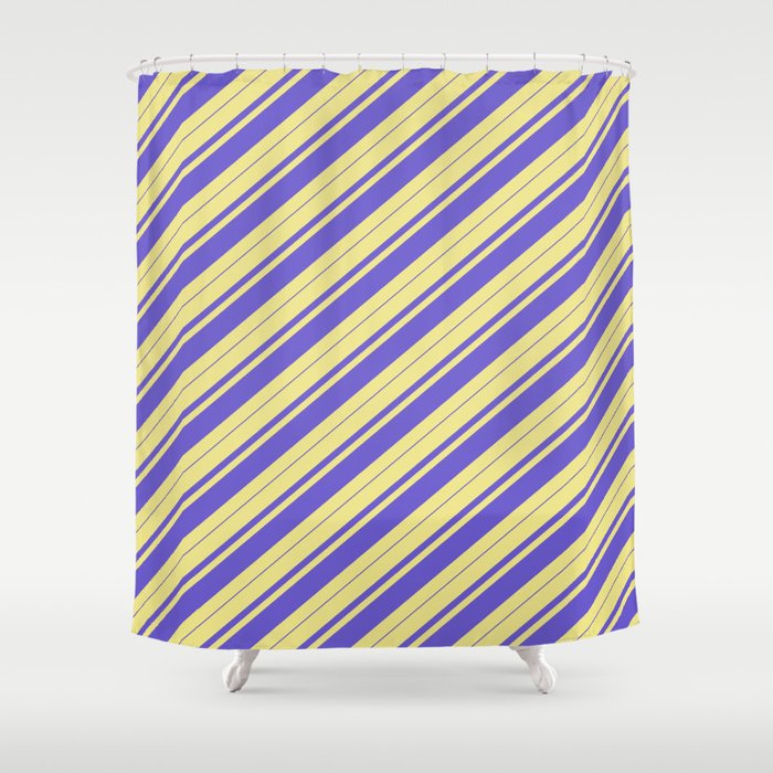 Tan & Slate Blue Colored Stripes Pattern Shower Curtain