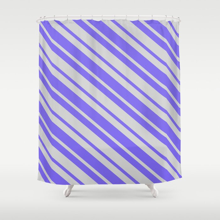 Light Gray & Medium Slate Blue Colored Stripes Pattern Shower Curtain
