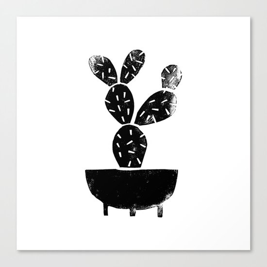 Cactus linocut houseplant planter hipster black and white office dorm college art print Canvas Print