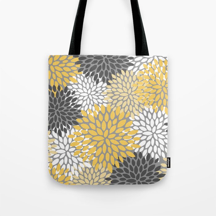 Modern Elegant Chic Floral Pattern, Soft Yellow, Gray, White Tote Bag