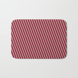 [ Thumbnail: Deep Pink, Black, Tan & Brown Colored Lined/Striped Pattern Bath Mat ]