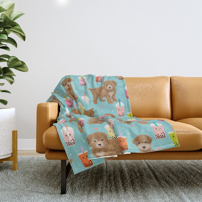 Bishpoo bubble tea kawaii food dog breed pet friendly pet portrait patterns Throw Blanket