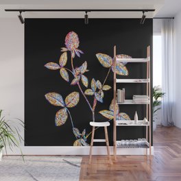 Floral Pink Clover Mosaic on Black Wall Mural