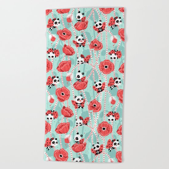 Poppy Pandas Beach Towel