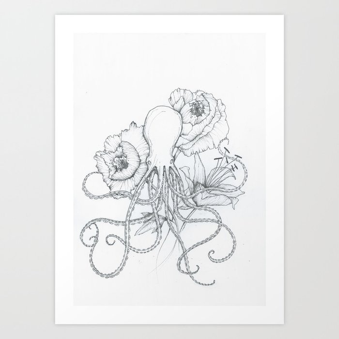 Octopus Poppy Tattoo Art Art Print By Delfart Society6,Easy Drawing For Nursery Kids
