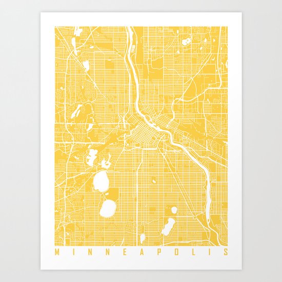 Minneapolis map yellow Art Print