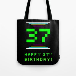 [ Thumbnail: 37th Birthday - Nerdy Geeky Pixelated 8-Bit Computing Graphics Inspired Look Tote Bag ]