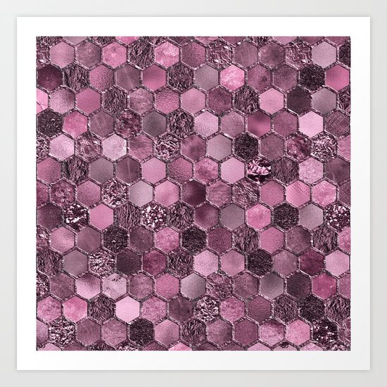 Pink & purple geometric hexagonal elegant & luxury pattern Art Print