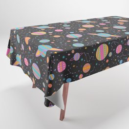 Neon Geometric Space on Black Tablecloth