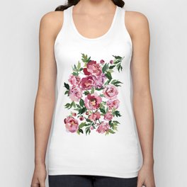 Happy peony blue gray background Unisex Tank Top