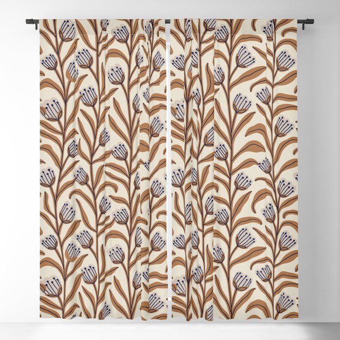 Bellflower Pattern / Brown, Ivory & Grey Blackout Curtain