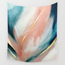 Celestial [3]: a minimal abstract mixed-media piece in Pink, Blue, and gold by Alyssa Hamilton Art Wall Tapestry