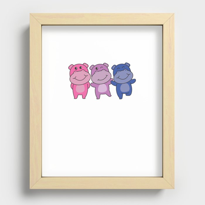 Bi Flag Pride Lgbtq Cute Hippo Recessed Framed Print