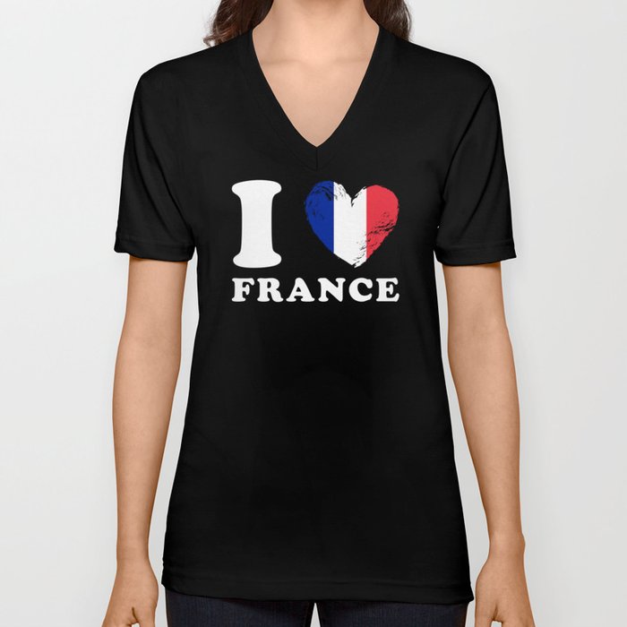 I Love France V Neck T Shirt
