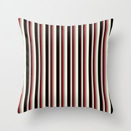 [ Thumbnail: Red, Dark Gray, Beige & Black Colored Lines/Stripes Pattern Throw Pillow ]