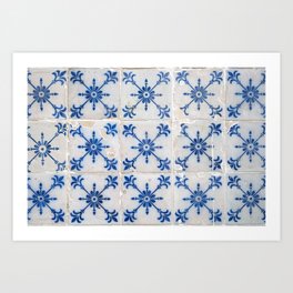 Vintage ultramarine blue portugese tiles - azulejos pattern Lisbon, Portugal - travel photography Art Print