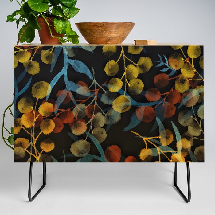 Midnight Garden II - red, teal, yellow turquoise Credenza