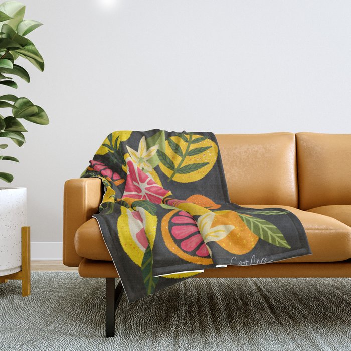 Grapefruit Blooms – Charcoal Palette Throw Blanket