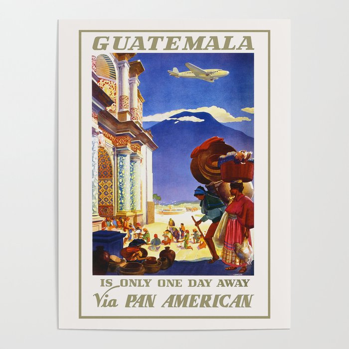 Guatemala Vintage Travel Poster 1930s / Travel Poster / PAA Wall Art Print / PAN, Aircraft, Guatemala Poster
