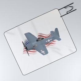 Patriotic WW2 F8F Bearcat Airplane Picnic Blanket
