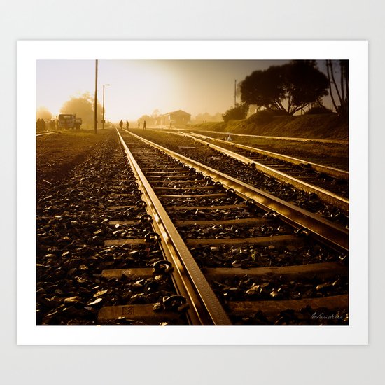 Railway Tracks at sunrise and twilight sky Art Print