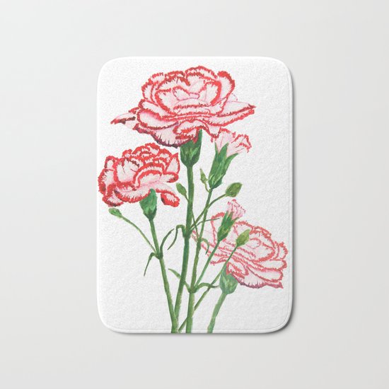 pink and red carnation watercolor painting Bath Mat