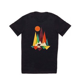 Bear In Whimsical Wild T Shirt | Other, Minimalism, Retro, Abstract, Landscape, Mountain, Bear, Digital, Curated, Geometric 