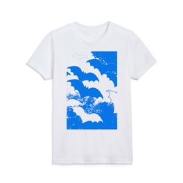 White Bats In Flight Blue Kids T Shirt