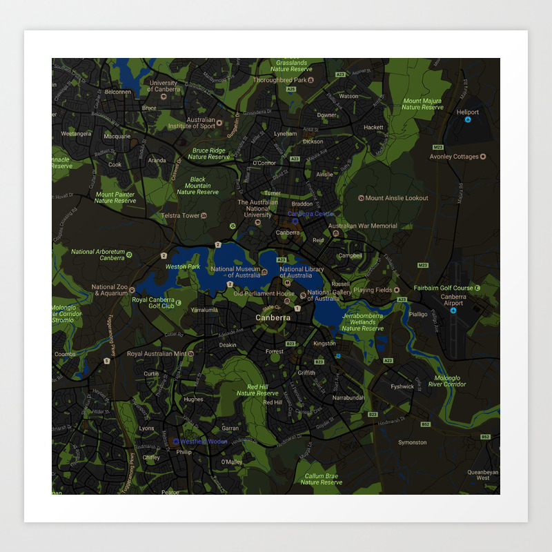 Minimalist Modern Map Of Canberra Australia Art Print By Asarstudios Society6