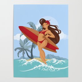 Shaka Surfing Tropical Goddess Poster