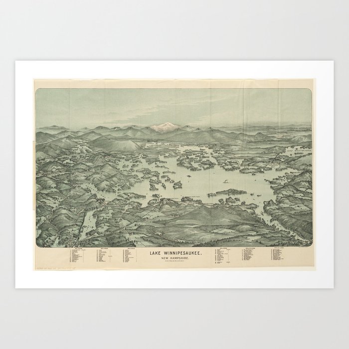Vintage Pictorial Map of Lake Winnipesaukee (1903) Art Print