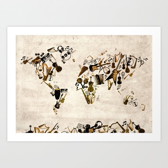 world map music Art Print