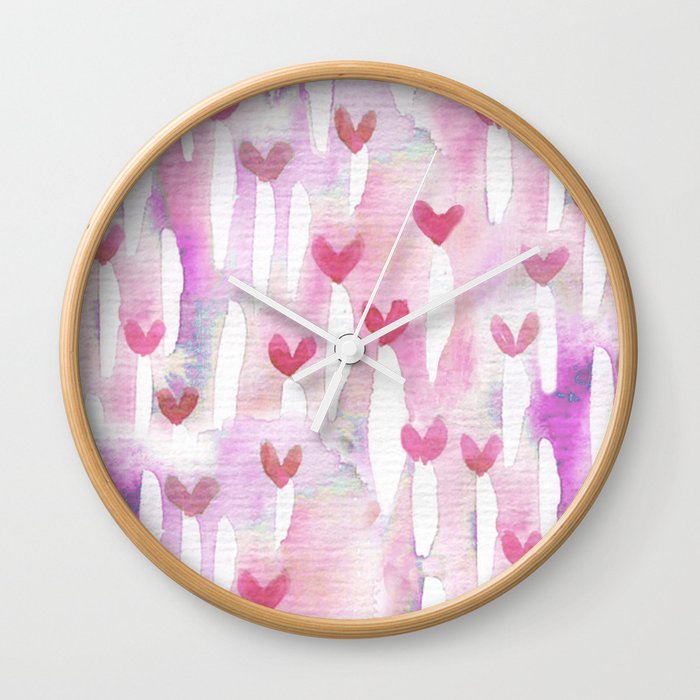 Pink Watercolor Hearts for Her Wall Clock