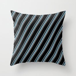 [ Thumbnail: Sky Blue, Dim Grey, and Black Colored Pattern of Stripes Throw Pillow ]